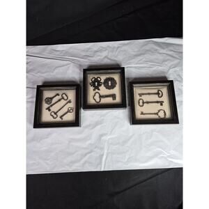 3 Vintage Shabby Chic Skeleton Key Shadow Box w/ Old Keys Steam Punk Curio